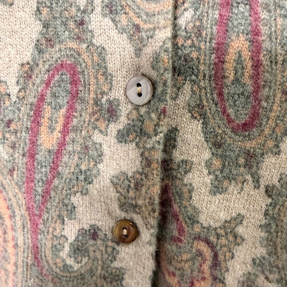 Lambs Wool Angora Paisley Button Front Sweater Cardigan (L) Tweeds Soft Light - Picture 7 of 11